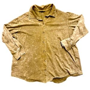 Jane + Delancey Button Up Shirt Women 1X Acid Wash Green Long Sleeve Stretch